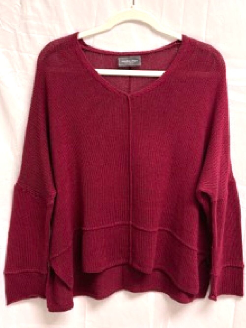 Wooden Ships Berry Oversized V Neck Slouchy Boho Knit Sweater S/M